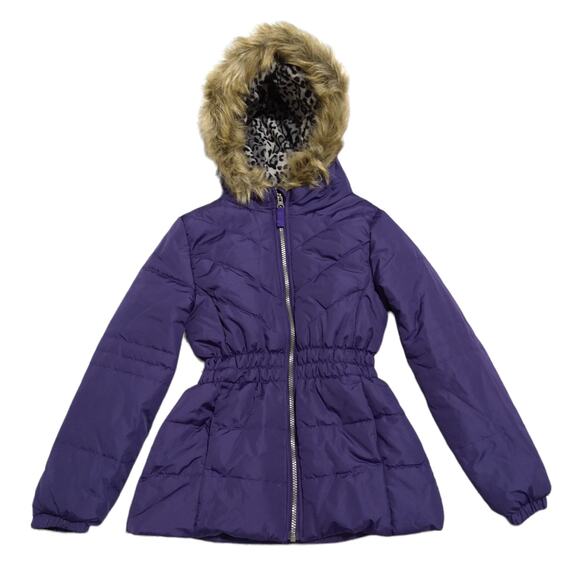 WEATHERTAMER Girls Small Faux Fur Lined Hood Puffer Jacket Gray Fleece Beanie - Picture 2 of 9